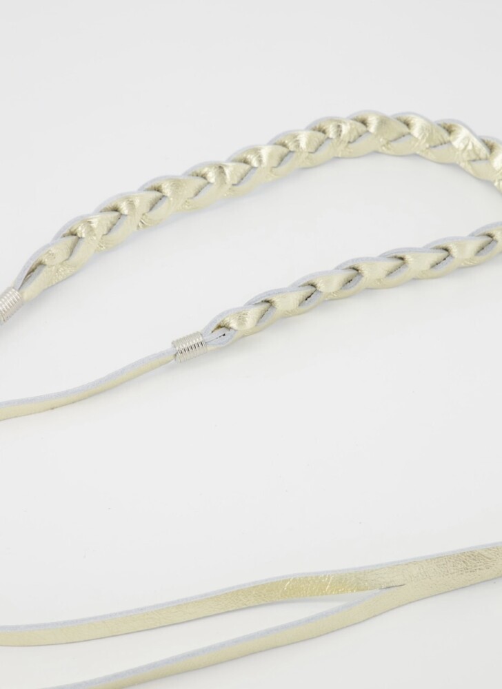 goud wikkelriempje gevlochten leer