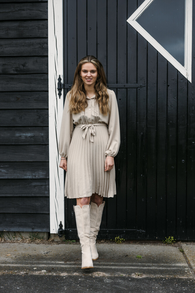 jurk plisse 100 beige