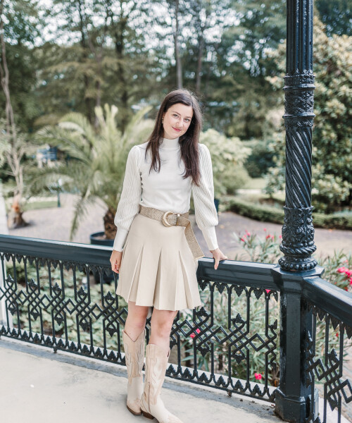 fijngebreid rokje plooi zand