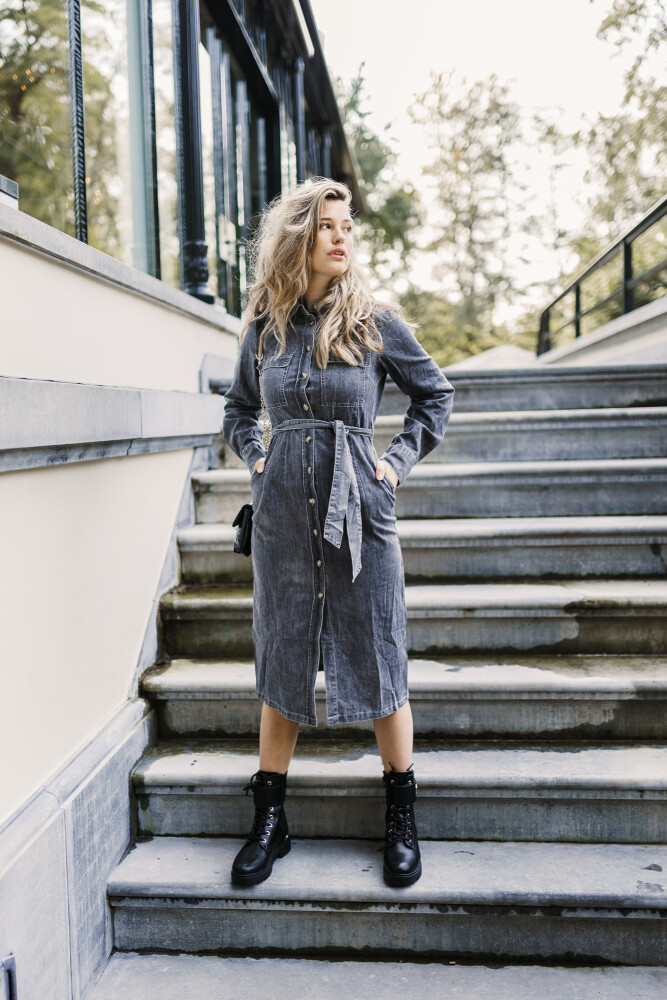 midi jurk jeans grijs