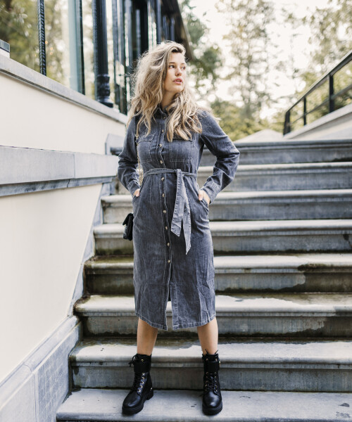 midi jurk jeans grijs